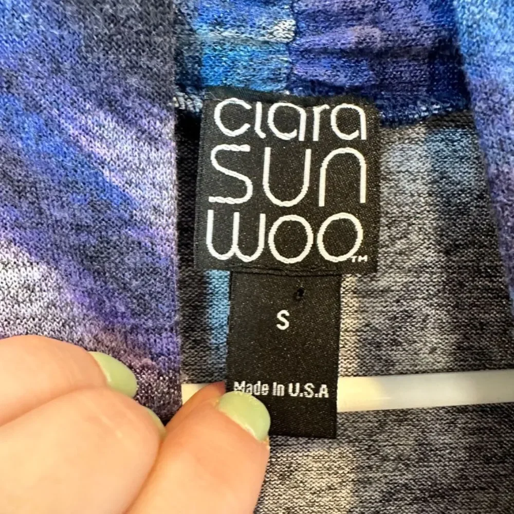 Clara Sun Woo Blue Purple Lightweight Tunic V-Neck Sweater - Size S - EUC